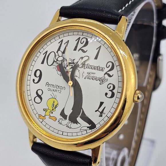 VTG Armitron Sylvester Tweety Bird Watch 40MM 1994 New Leather Bands New Battery - Picture 3 of 16